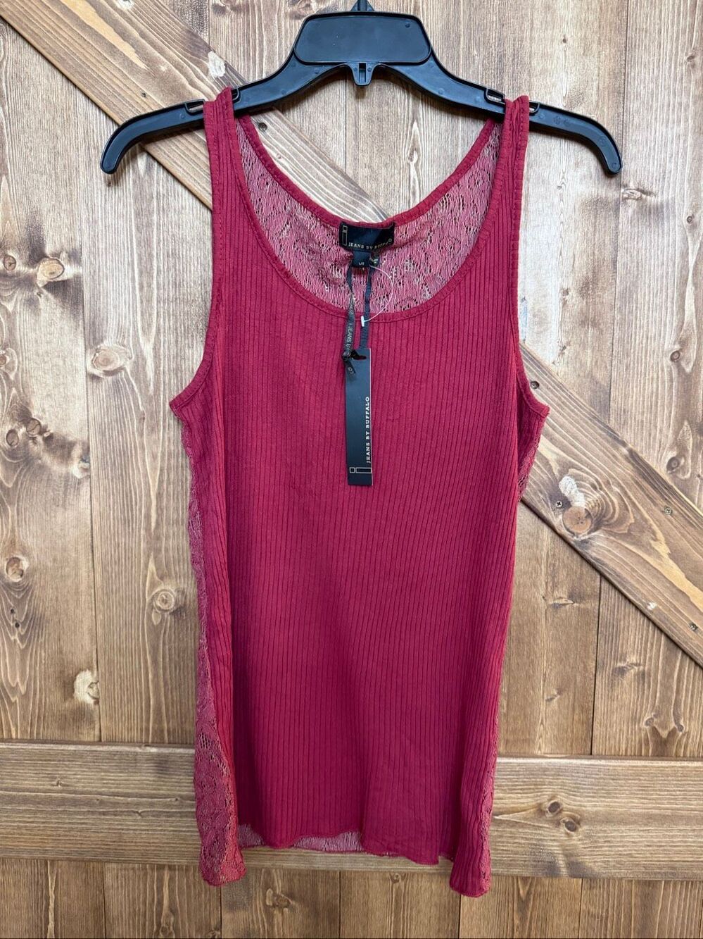 I Jeans by Buffalo Women’s Large Red Ribbed Tank Top Lace Back NWT (9451)